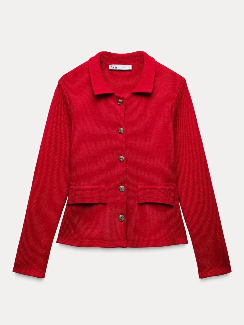 Zara Bright Red Knit Button-Front Blazer Brand New With Tags